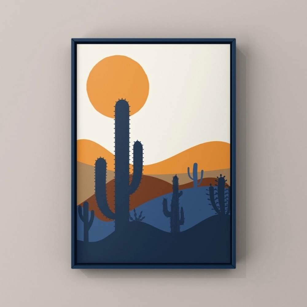Mid century modern desert cactus sunset art print - Picture 2 of 4